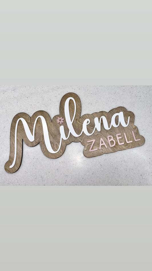 Name Sign Wood Floral Double Layer Sign 3D Boho Floral Engraved