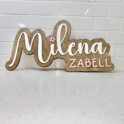 Name Sign Wood Floral Double Layer Sign 3D Boho Floral Engraved