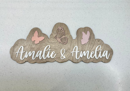 Name Sign Wood Butterfly Double Layer Name Sign 3D