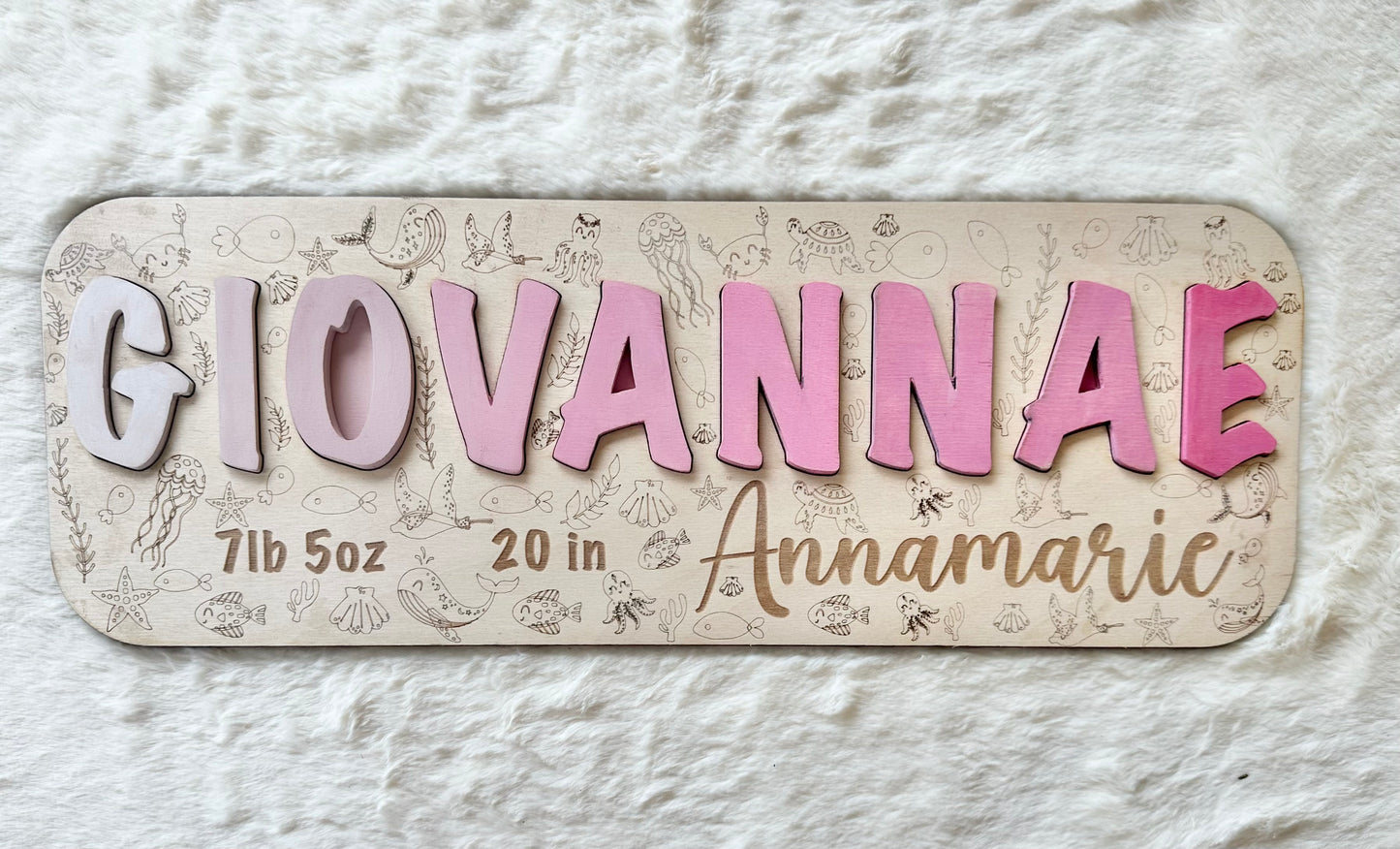 Name Wood Puzzle Name Sign Gift Puzzle Decor Baby New Born Gift Baby Birth Stats Sign Under The Sea Theme Sea Animals  Hospital Sign Shower