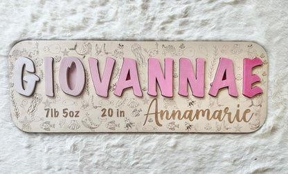 Name Wood Puzzle Name Sign Gift Puzzle Decor Baby New Born Gift Baby Birth Stats Sign Under The Sea Theme Sea Animals  Hospital Sign Shower