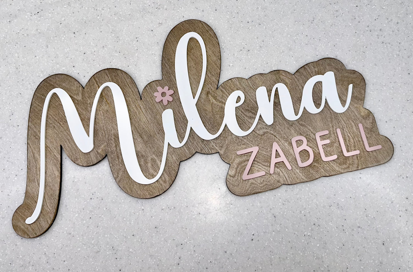 Name Sign Wood Floral Double Layer Sign 3D Boho Floral Engraved