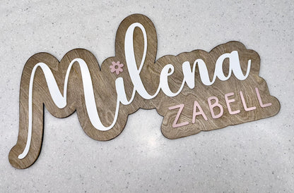 Name Sign Wood Floral Double Layer Sign 3D Boho Floral Engraved