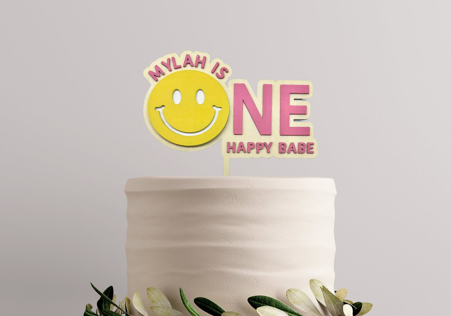 Happy Face Cake Topper Girl First Birthday Custom Topper Smiley Face Theme First Birthday Decor Happy Face Centerpiece Table Cake Topper